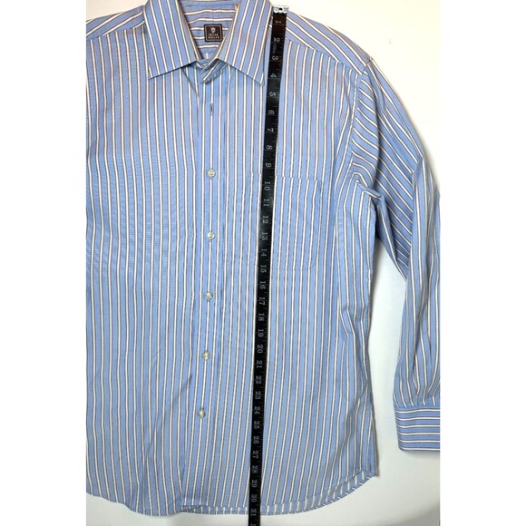 Peter Millar Dress Shirt Men 15.5R Blue Ivory Stripe Cotton Long Sleeve Classic - Picture 10 of 11